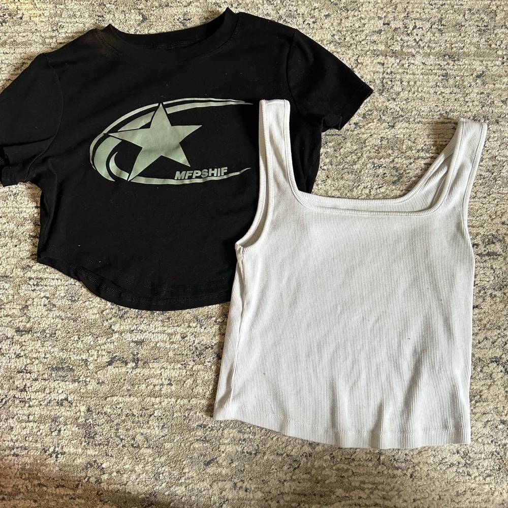 Black Graphic Tee and White Tank Top